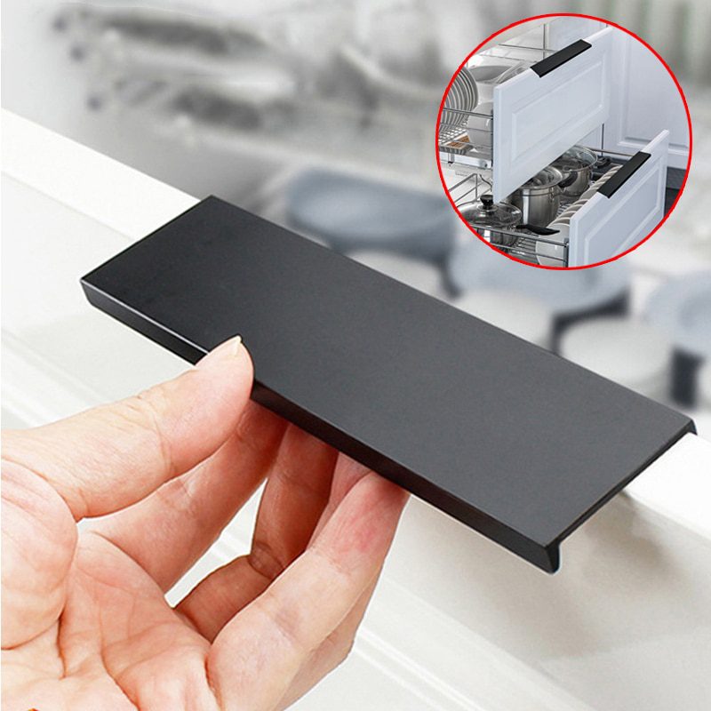 NEW Black Hidden Handles for Furniture Cabinet Knobs Aluminium Alloy  Kitchen Drawer Knobs Cupboard Pulls Bedroom Door Hardware