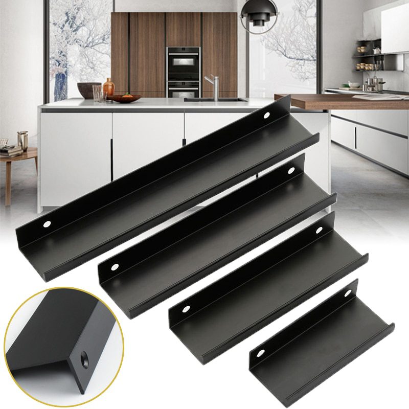 NEW Black Hidden Handles for Furniture Cabinet Knobs Aluminium Alloy  Kitchen Drawer Knobs Cupboard Pulls Bedroom Door Hardware