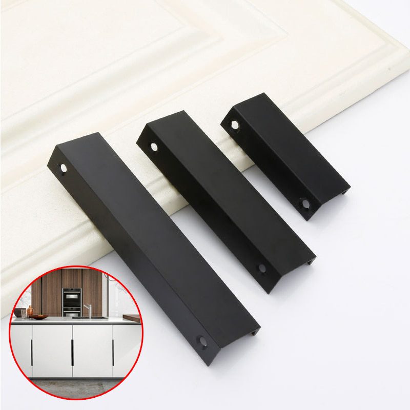 NEW Black Hidden Handles for Furniture Cabinet Knobs Aluminium Alloy  Kitchen Drawer Knobs Cupboard Pulls Bedroom Door Hardware