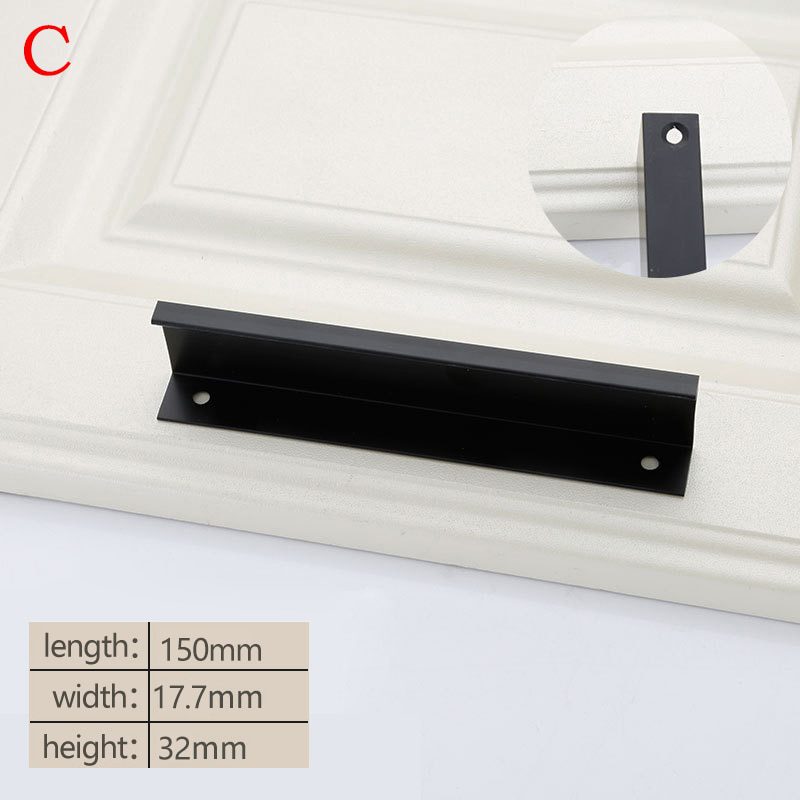 NEW Black Hidden Handles for Furniture Cabinet Knobs Aluminium Alloy  Kitchen Drawer Knobs Cupboard Pulls Bedroom Door Hardware