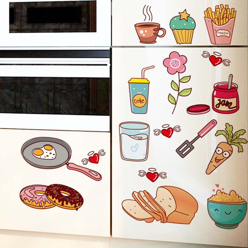 NEW Cartoon Kitchen Refrigerator Door Stickers Decorative Stickers Food Fruit Removable Wall Sticker stickers On The Wall