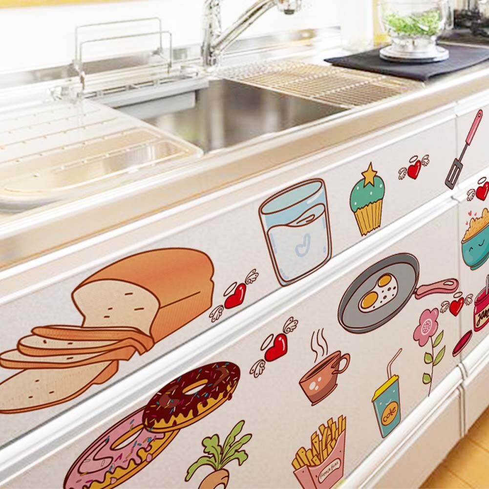 NEW Cartoon Kitchen Refrigerator Door Stickers Decorative Stickers Food Fruit Removable Wall Sticker stickers On The Wall