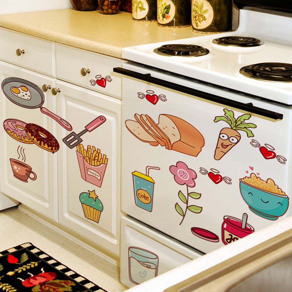 NEW Cartoon Kitchen Refrigerator Door Stickers Decorative Stickers Food Fruit Removable Wall Sticker stickers On The Wall