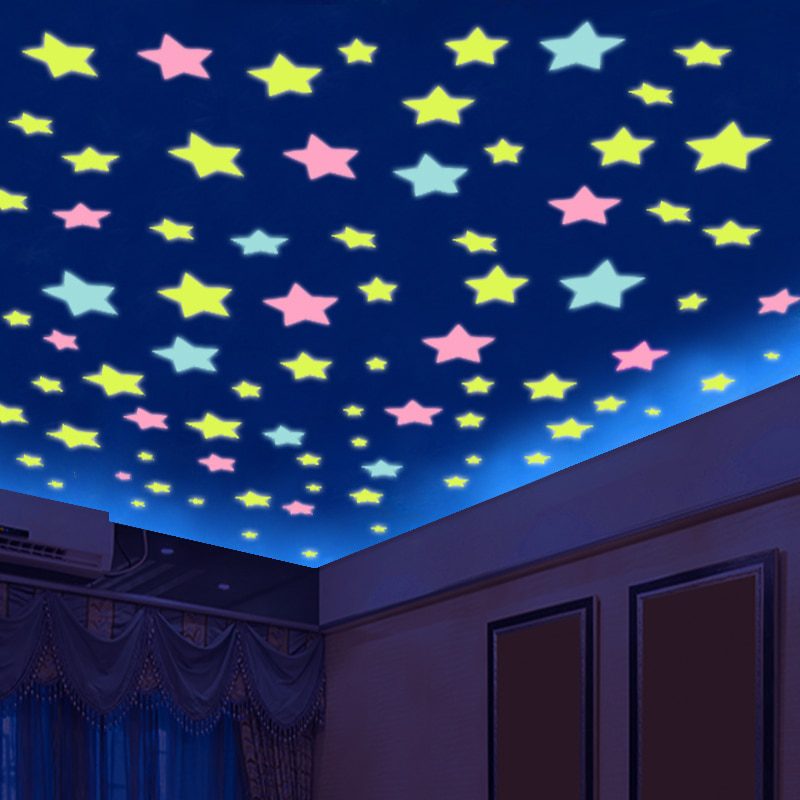 NEW 100PCS 3D Stars Glow In The Dark Wall Stickers Luminous Fluorescent Wall Stickers For Kids Baby Room Bedroom Ceiling Home De