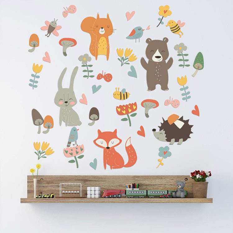 NEW Forest Animal Party Wall Sticker for kids rooms bedroom decorations wallpaper Mural home Art Decals Cartoon combination stic