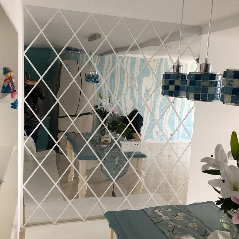 NEW 3D Mirror Wall Sticker 17/32/58Pcs DIY Diamonds Rhombus Acrylic Mirror Surface Wall Stickers Living Room Decor pegatina de p