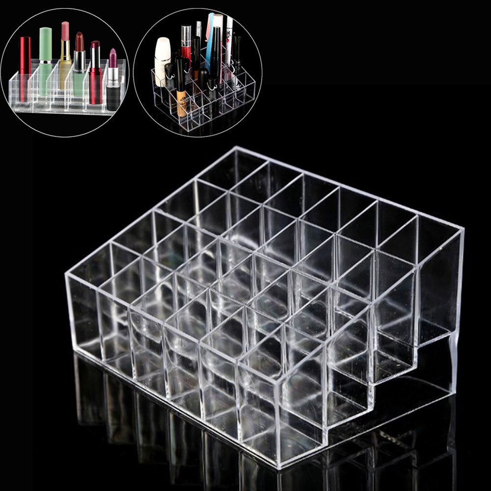 NEW Clear 24 Grid Lipstick Stand Case Makeup Organizer Storage Box Lipstick Display Stand Holder Cosmetic Jewelry Organizer Box