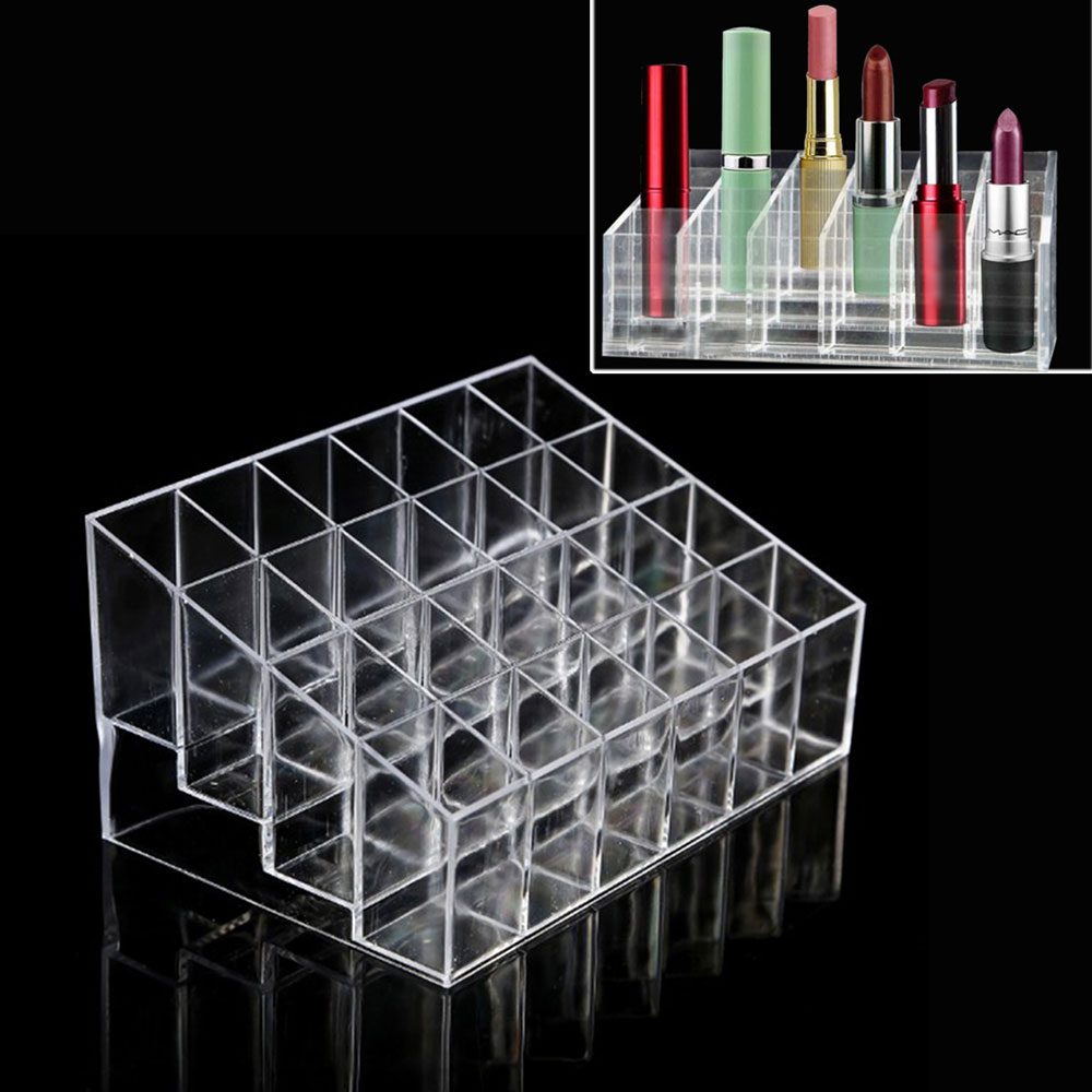 NEW Clear 24 Grid Lipstick Stand Case Makeup Organizer Storage Box Lipstick Display Stand Holder Cosmetic Jewelry Organizer Box