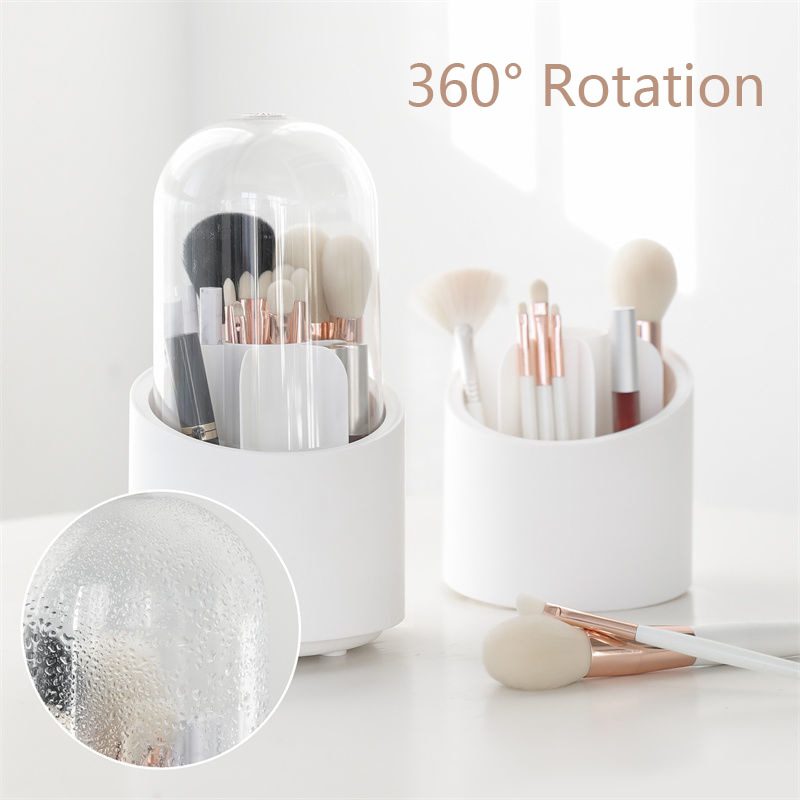 NEW Dust-proof Make Up Brush Holder 360 Rotating Desktop Brushes Organizer Makeup Lid Jar Pot Bathroom Storage Organization Home