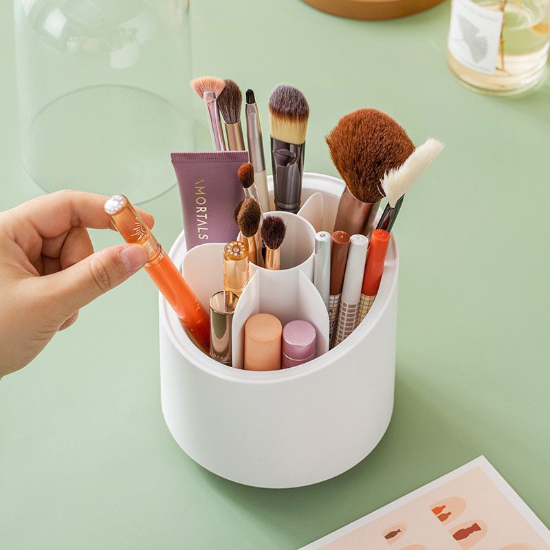 NEW Dust-proof Make Up Brush Holder 360 Rotating Desktop Brushes Organizer Makeup Lid Jar Pot Bathroom Storage Organization Home