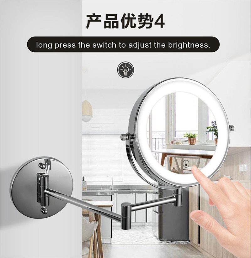 NEW Folding Arm Extend Bathroom Mirror With LED Light 7 Inch USB Charging Wall Mounted Double Side Smart Cosmetic Makeup Mirrors