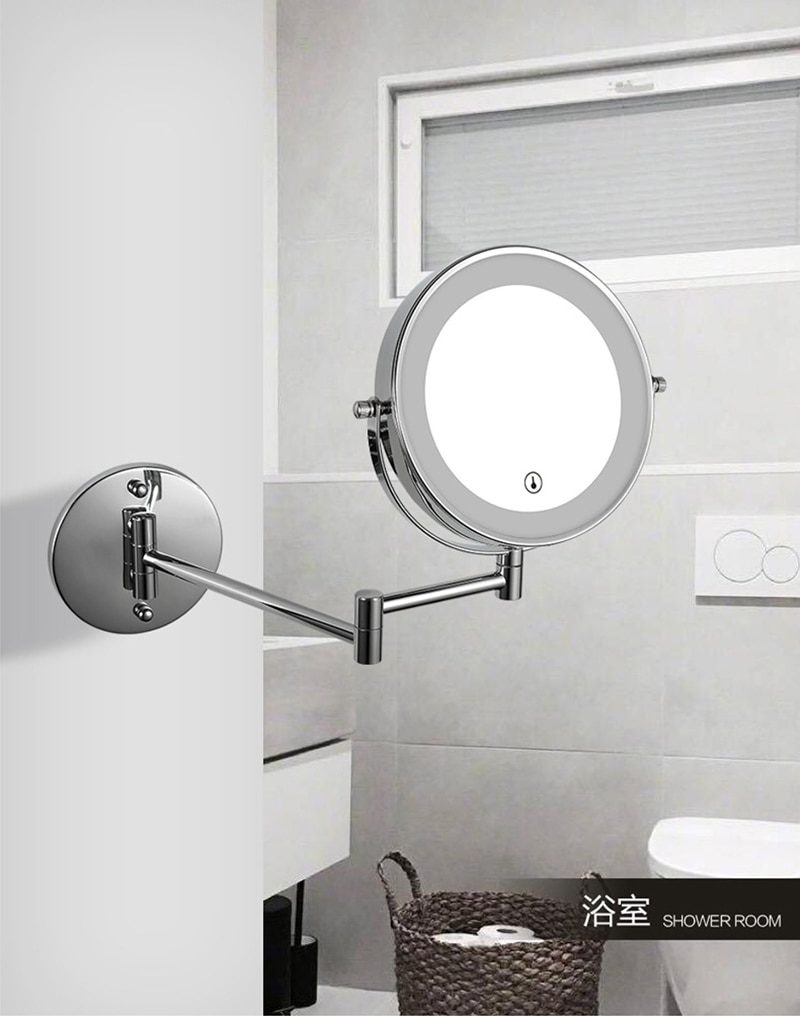 NEW Folding Arm Extend Bathroom Mirror With LED Light 7 Inch USB Charging Wall Mounted Double Side Smart Cosmetic Makeup Mirrors