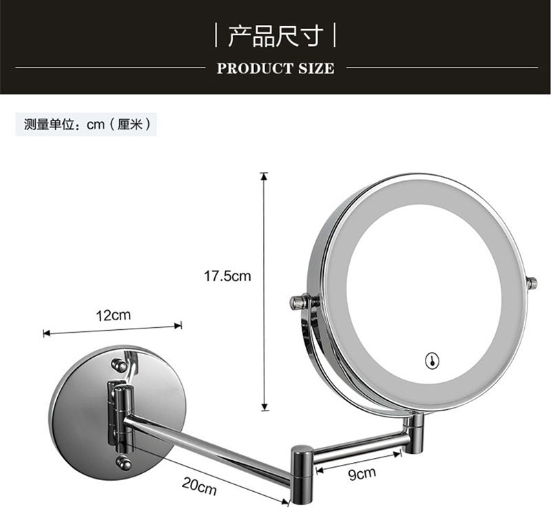 NEW Folding Arm Extend Bathroom Mirror With LED Light 7 Inch USB Charging Wall Mounted Double Side Smart Cosmetic Makeup Mirrors