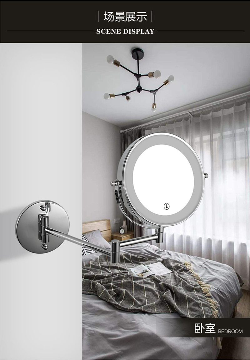 NEW Folding Arm Extend Bathroom Mirror With LED Light 7 Inch USB Charging Wall Mounted Double Side Smart Cosmetic Makeup Mirrors