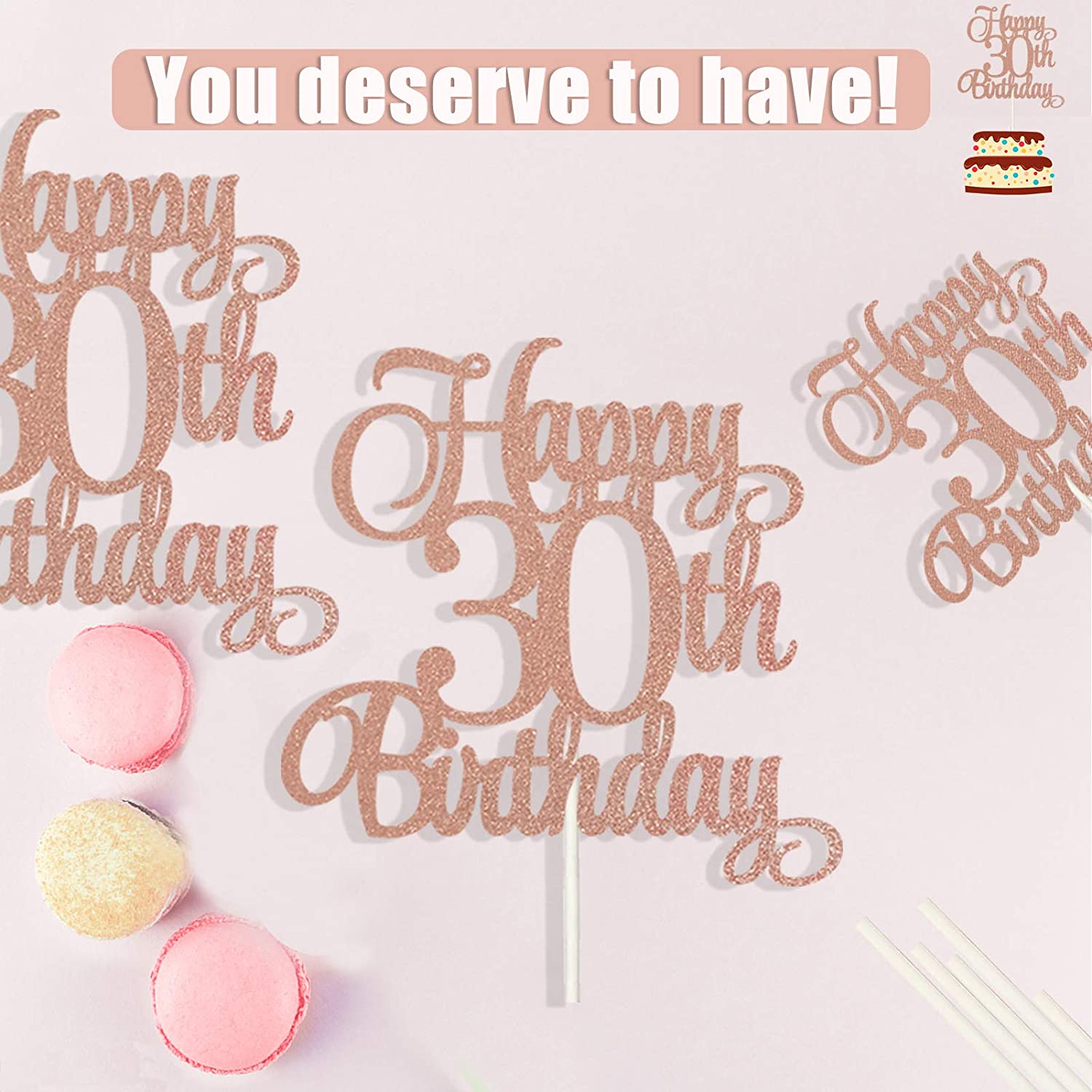 NEW Rose Gold 30th Happy Birthday Cake Topper Cupcake Toppers Decoration Party Supplies Cake Decorating Baking Accessories