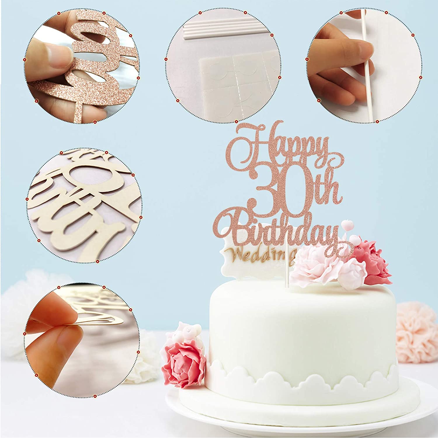 NEW Rose Gold 30th Happy Birthday Cake Topper Cupcake Toppers Decoration Party Supplies Cake Decorating Baking Accessories