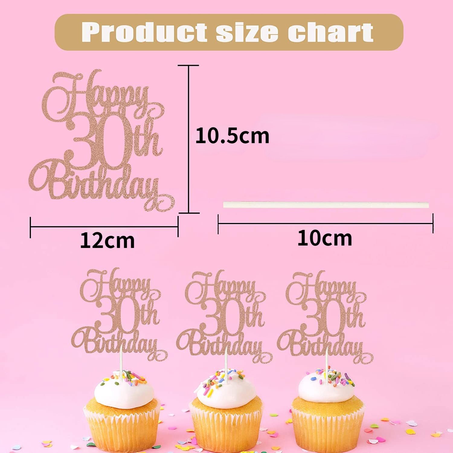 NEW Rose Gold 30th Happy Birthday Cake Topper Cupcake Toppers Decoration Party Supplies Cake Decorating Baking Accessories