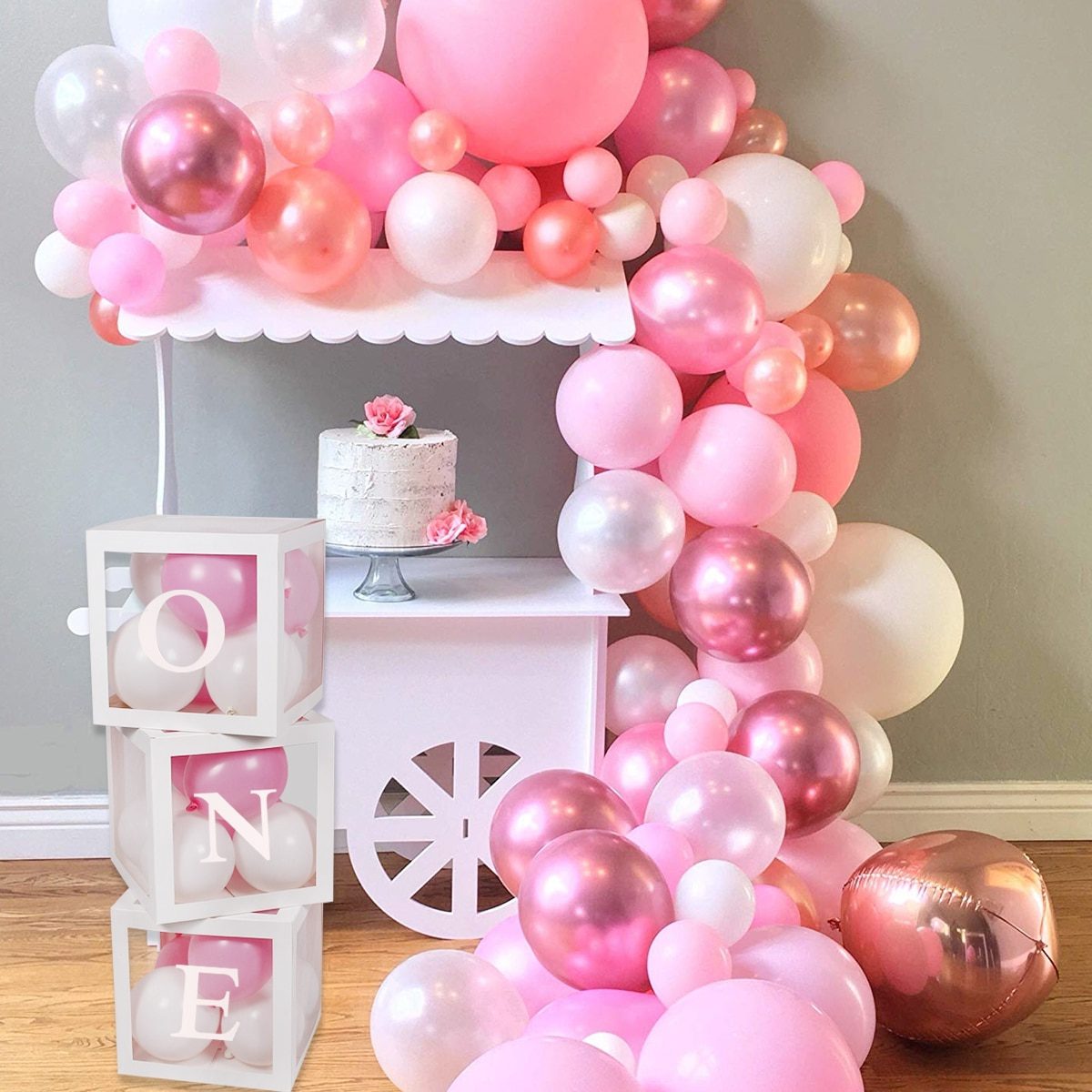 NEW First Birthday Balloon Boxes For Party Decorations 1st Birthday Balloon Blocks Decor with ONE Letter Boy Girl Baby Shower De