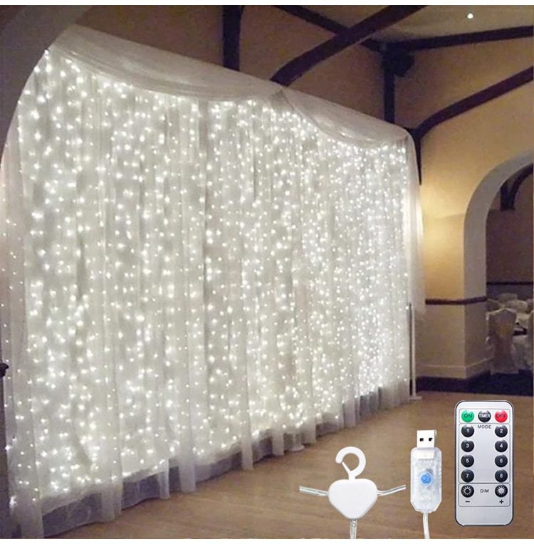 NEW 3m 100/200/300 LED Curtain String Light Garland Wedding Party Decorations Table Bachelorette Birthday Ramadan Festoon Backgr