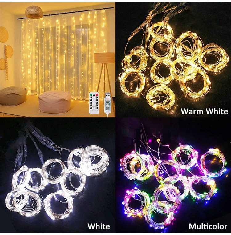 NEW 3m 100/200/300 LED Curtain String Light Garland Wedding Party Decorations Table Bachelorette Birthday Ramadan Festoon Backgr