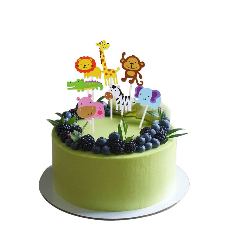 NEW Wild Jungle Party Cake Topper Kids Happy Birthday  Animal Cake Flag Boy Birthday Party Decoration Children Forest Party Supp