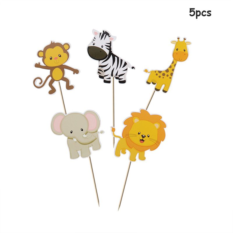 NEW Wild Jungle Party Cake Topper Kids Happy Birthday  Animal Cake Flag Boy Birthday Party Decoration Children Forest Party Supp