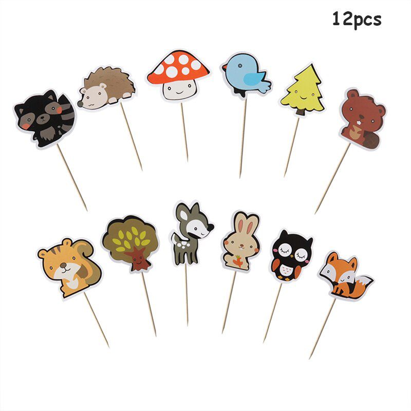 NEW Wild Jungle Party Cake Topper Kids Happy Birthday  Animal Cake Flag Boy Birthday Party Decoration Children Forest Party Supp