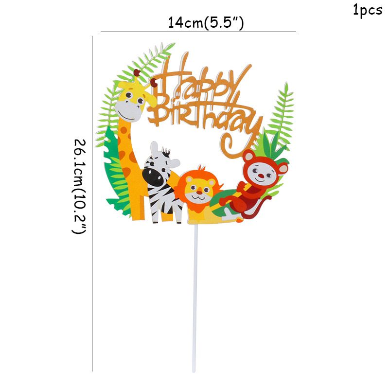 NEW Wild Jungle Party Cake Topper Kids Happy Birthday  Animal Cake Flag Boy Birthday Party Decoration Children Forest Party Supp