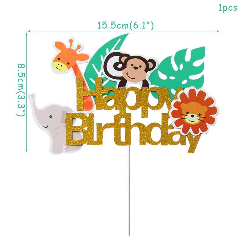 NEW Wild Jungle Party Cake Topper Kids Happy Birthday  Animal Cake Flag Boy Birthday Party Decoration Children Forest Party Supp