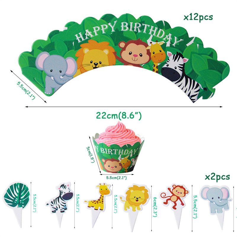 NEW Wild Jungle Party Cake Topper Kids Happy Birthday  Animal Cake Flag Boy Birthday Party Decoration Children Forest Party Supp