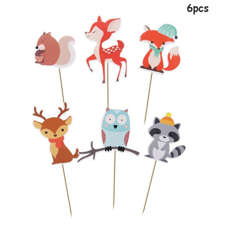 NEW Wild Jungle Party Cake Topper Kids Happy Birthday  Animal Cake Flag Boy Birthday Party Decoration Children Forest Party Supp