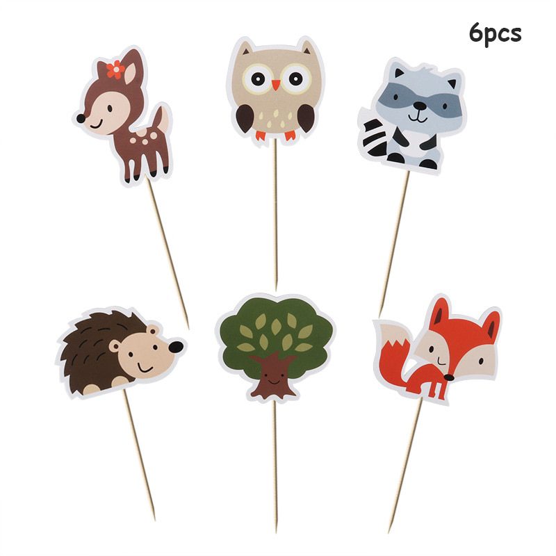 NEW Wild Jungle Party Cake Topper Kids Happy Birthday  Animal Cake Flag Boy Birthday Party Decoration Children Forest Party Supp