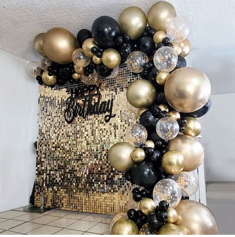 NEW Black Gold Balloon Garland Arch Confetti Latex Baloons Graduation Happy 30th 40th 50th Birthday Party Decor Adults Baby Show