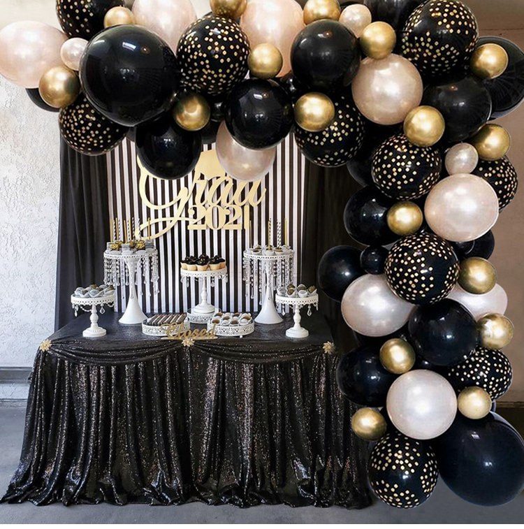 NEW Black Gold Balloon Garland Arch Confetti Latex Baloons Graduation Happy 30th 40th 50th Birthday Party Decor Adults Baby Show