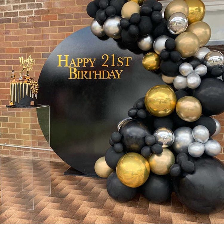 NEW Black Gold Balloon Garland Arch Confetti Latex Baloons Graduation Happy 30th 40th 50th Birthday Party Decor Adults Baby Show