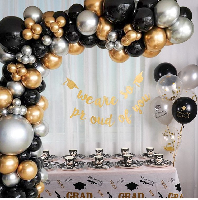 NEW Black Gold Balloon Garland Arch Confetti Latex Baloons Graduation Happy 30th 40th 50th Birthday Party Decor Adults Baby Show