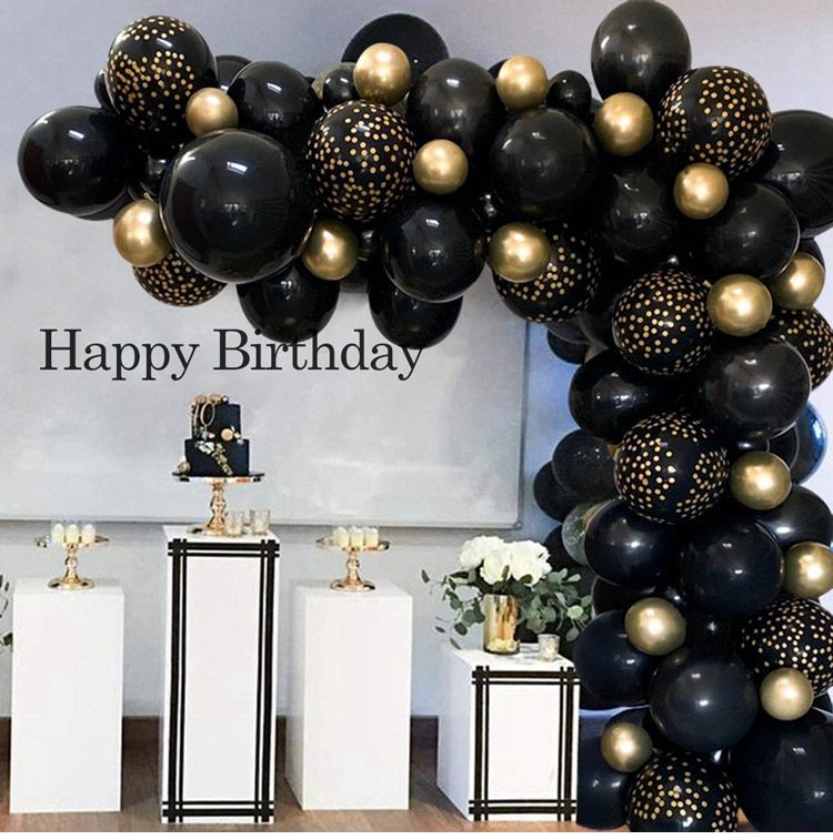 NEW Black Gold Balloon Garland Arch Confetti Latex Baloons Graduation Happy 30th 40th 50th Birthday Party Decor Adults Baby Show