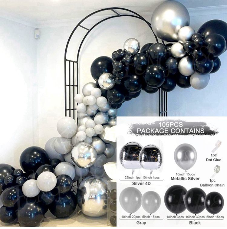 NEW Black Gold Balloon Garland Arch Confetti Latex Baloons Graduation Happy 30th 40th 50th Birthday Party Decor Adults Baby Show