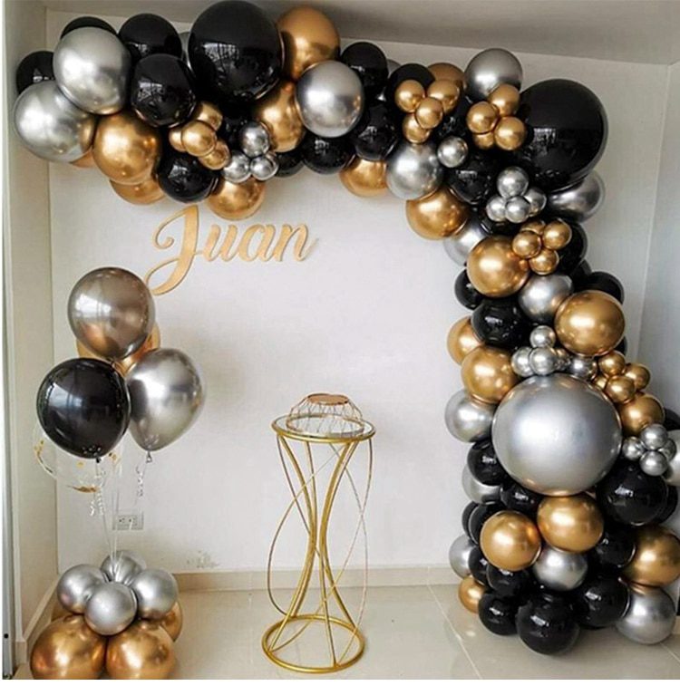 NEW Black Gold Balloon Garland Arch Confetti Latex Baloons Graduation Happy 30th 40th 50th Birthday Party Decor Adults Baby Show