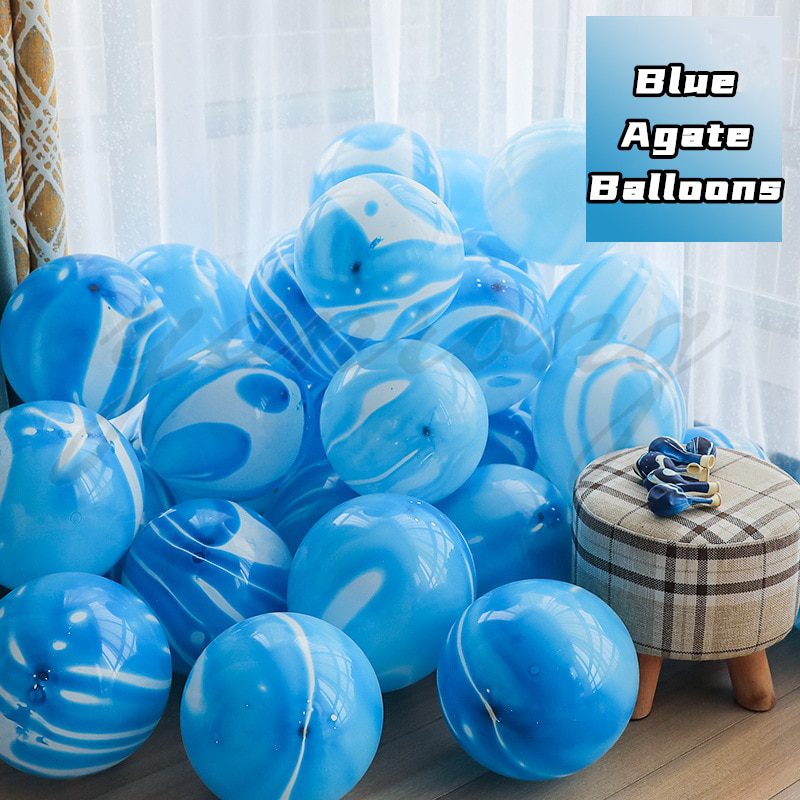 NEW 40 Pcs Blue Set Agate Marble Balloons Silver Confetti Balloon Wedding Valentine's Day Baby Shower Birthday Party Decorat