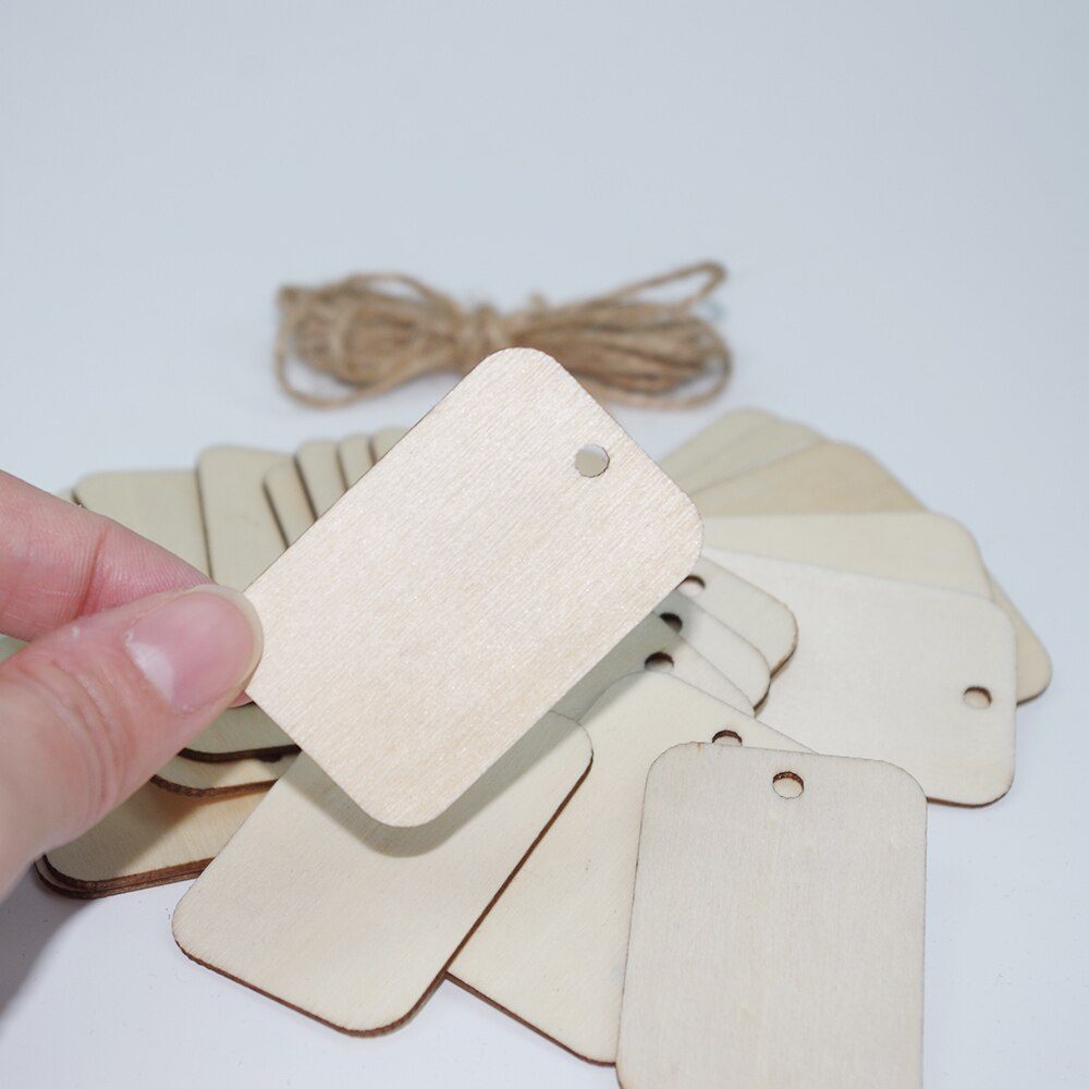 NEW 25/50/100Pcs Natural Wood Chips Blank Label Wooden Hanging Tag Vintage Label Craft Wedding Party DIY Decor Gift Wrap