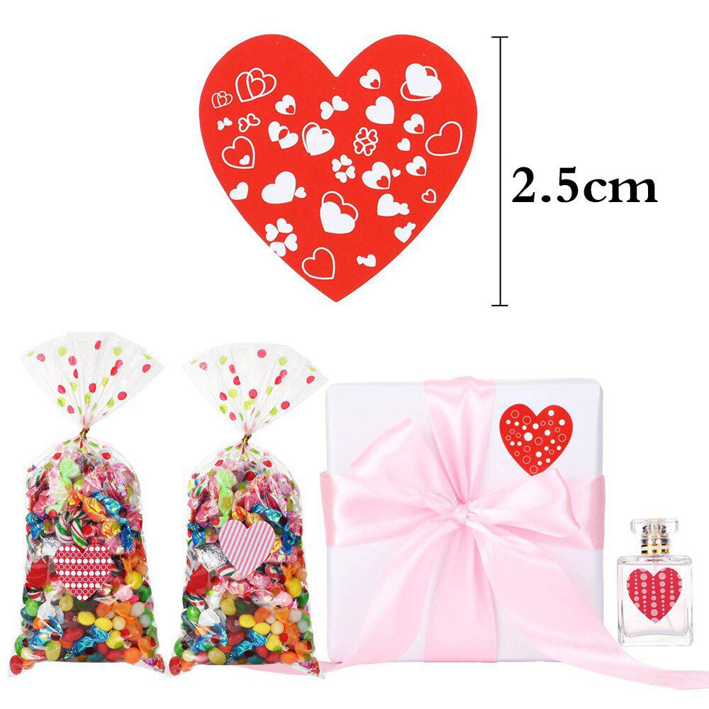 NEW 50-500pcs Red Heart Shape Labels Valentine's Day Paper Packaging Sticker Candy Dragee Bag Gift Box Packing Bag Wedding