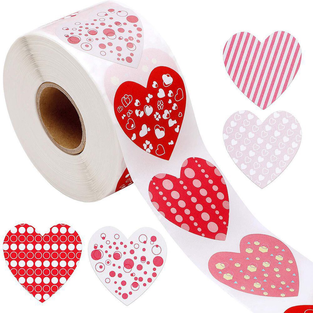 NEW 50-500pcs Red Heart Shape Labels Valentine's Day Paper Packaging Sticker Candy Dragee Bag Gift Box Packing Bag Wedding