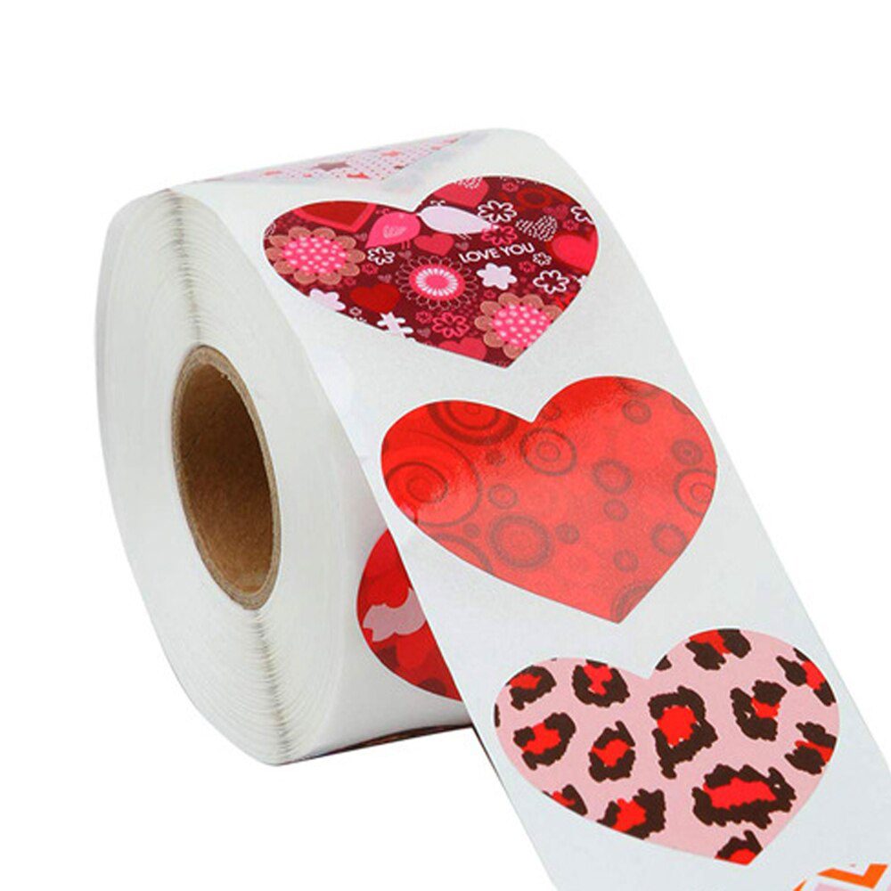 NEW 50-500pcs Red Heart Shape Labels Valentine's Day Paper Packaging Sticker Candy Dragee Bag Gift Box Packing Bag Wedding