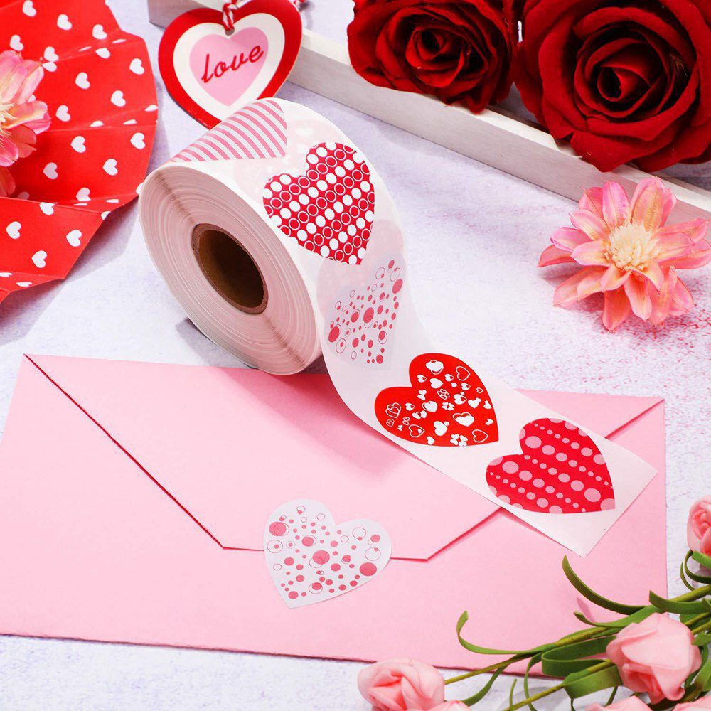 NEW 50-500pcs Red Heart Shape Labels Valentine's Day Paper Packaging Sticker Candy Dragee Bag Gift Box Packing Bag Wedding