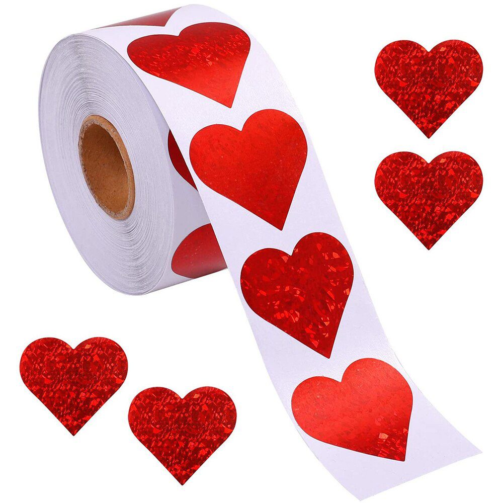 NEW 50-500pcs Red Heart Shape Labels Valentine's Day Paper Packaging Sticker Candy Dragee Bag Gift Box Packing Bag Wedding