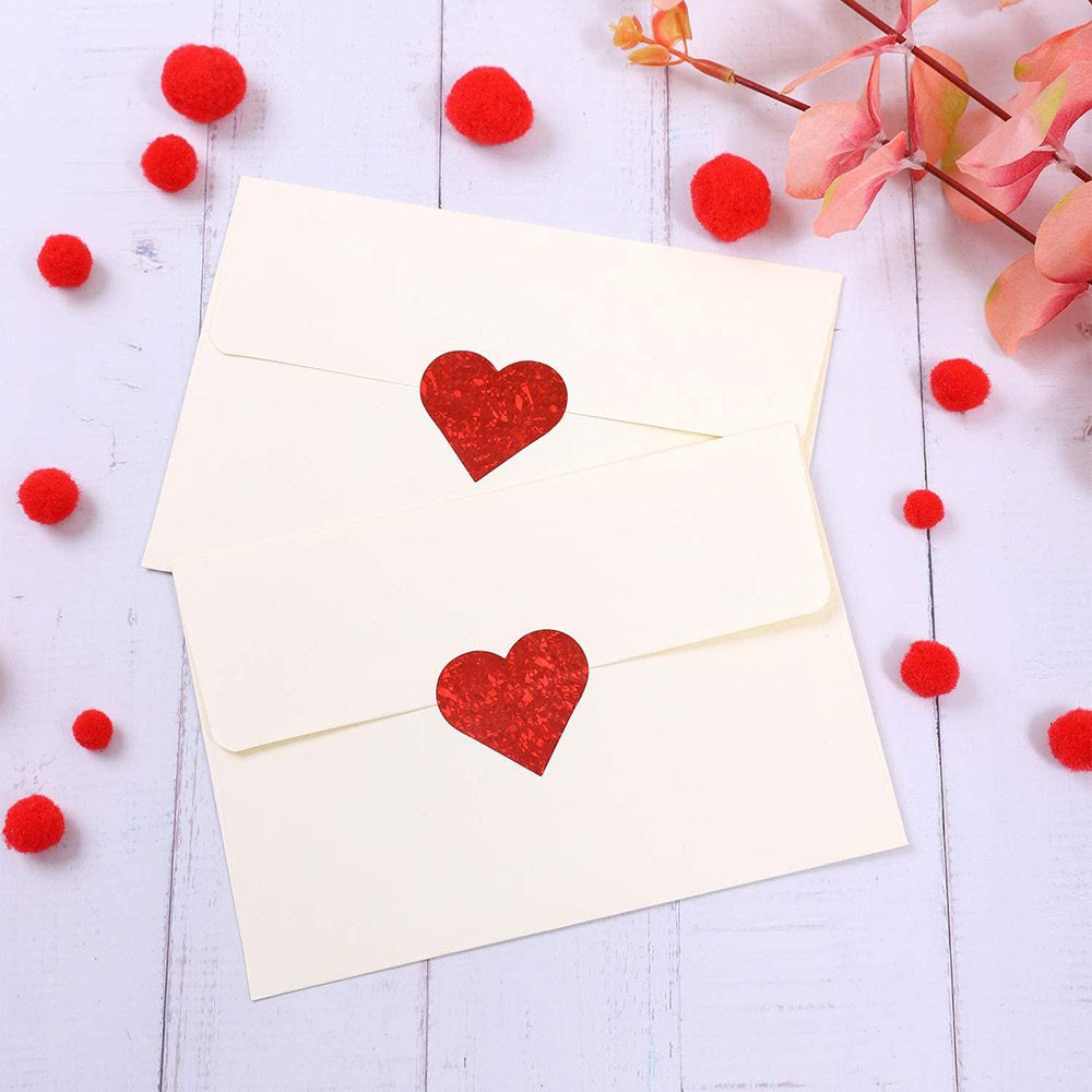 NEW 50-500pcs Red Heart Shape Labels Valentine's Day Paper Packaging Sticker Candy Dragee Bag Gift Box Packing Bag Wedding