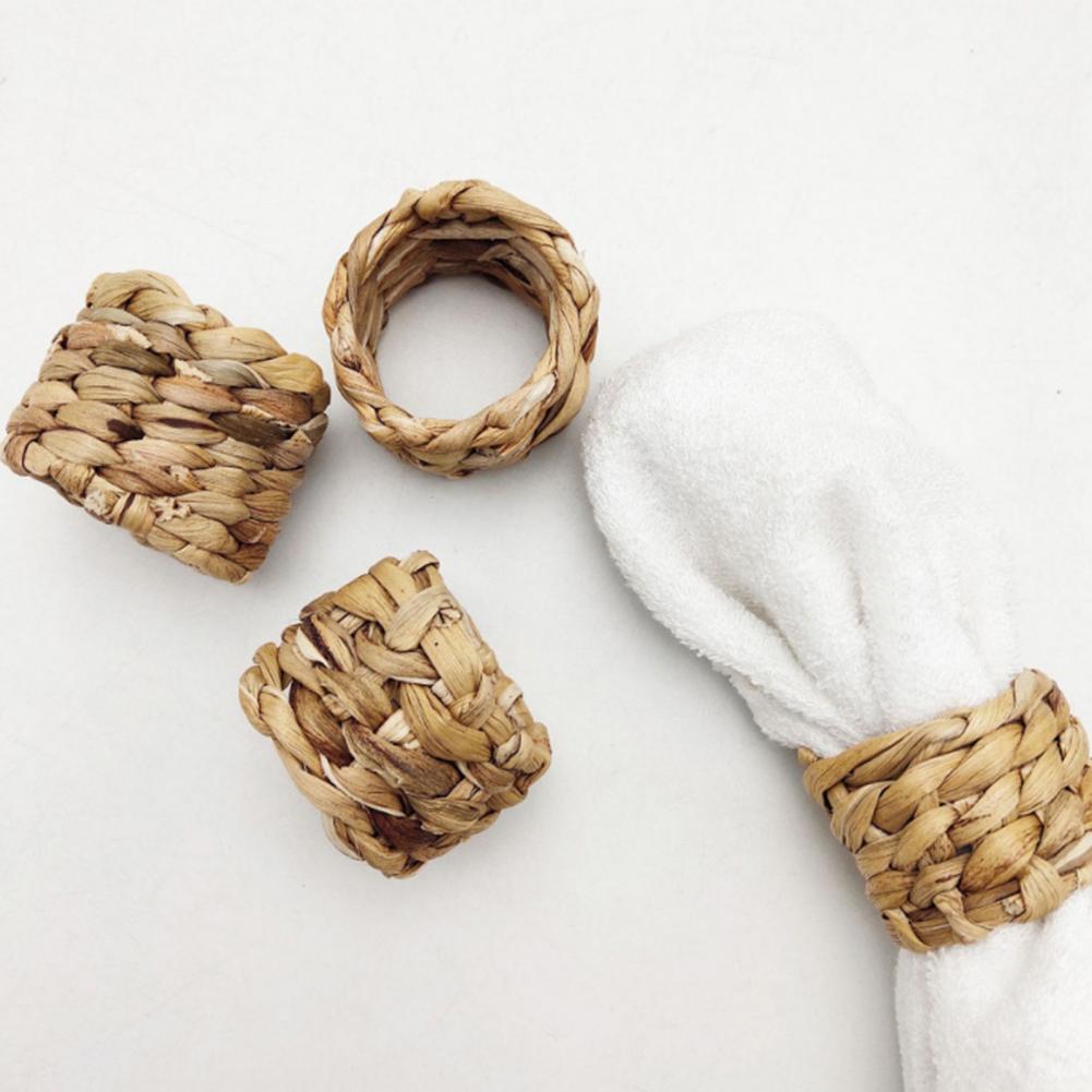 NEW Reusable Natural Material Straw Rope Woven Napkin Holder Water Hyacinth Grass Napkin Buckle Napkin Ring Wedding Table Decor