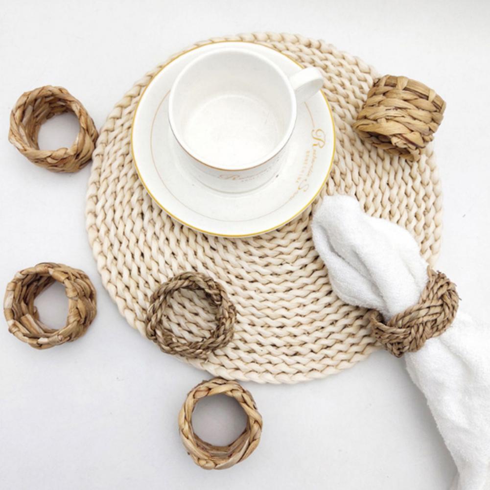 NEW Reusable Natural Material Straw Rope Woven Napkin Holder Water Hyacinth Grass Napkin Buckle Napkin Ring Wedding Table Decor