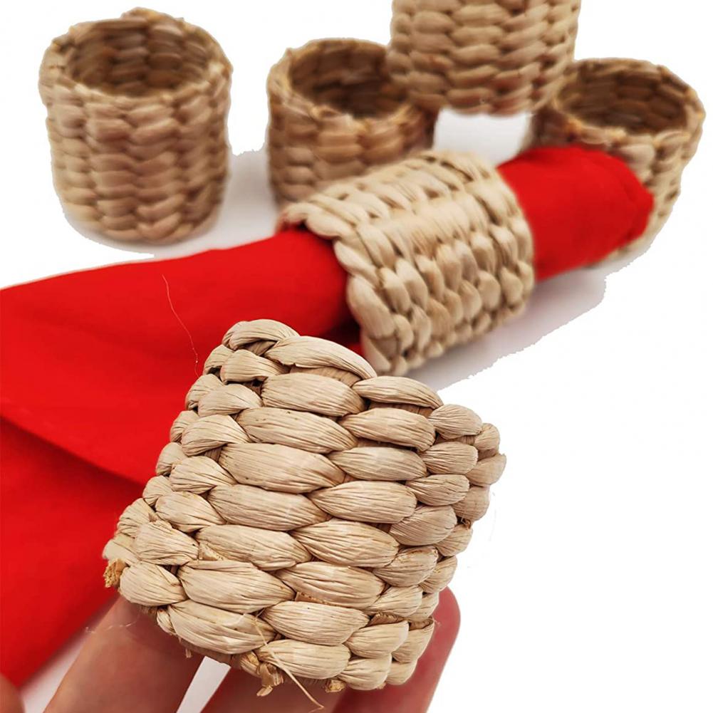 NEW Reusable Natural Material Straw Rope Woven Napkin Holder Water Hyacinth Grass Napkin Buckle Napkin Ring Wedding Table Decor